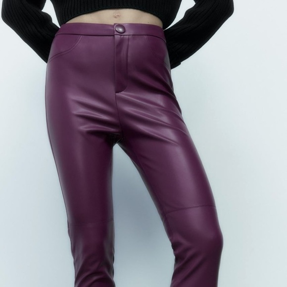 SOLD NWT ZARA Purple faux leather leggings. Size:M - Picture 5 of 8